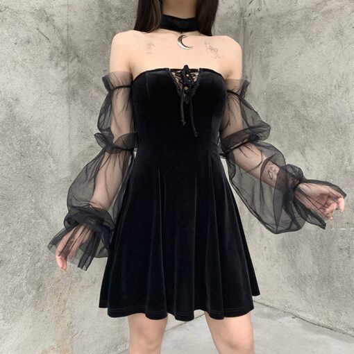 Gothic Vintage Aesthetic Long Sleeve Mesh Dress 3