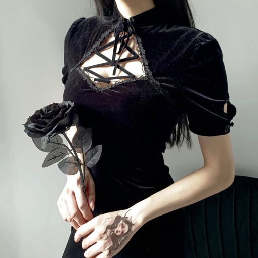 Retro Party Wear Short Sleeve Gothic Dress  2