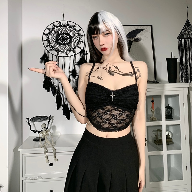Gothic Vintage Aesthetic Lace Velvet Camisole Top 43