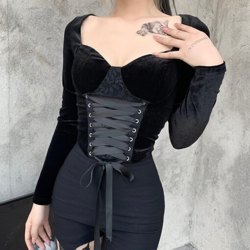 Aesthetic Vintage Lace Goth Long Sleeve Top 3
