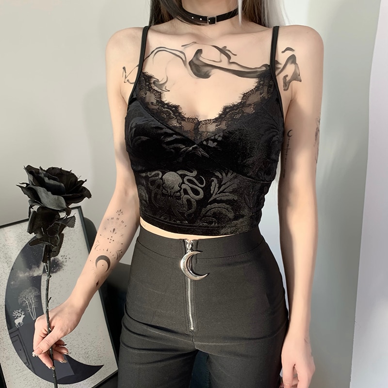 Gothic Vintage Aesthetic Lace Velvet Camisole Top 17