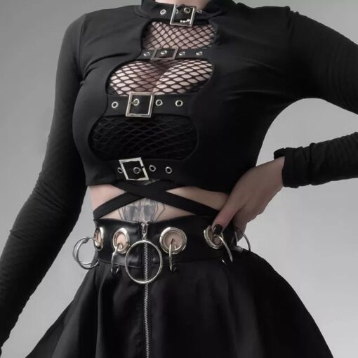 Gothic Punk Long Sleeve Crop Top 1