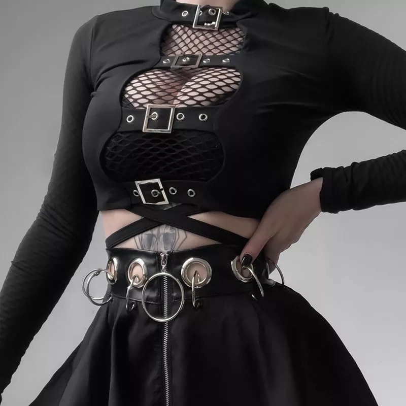Gothic Punk Long Sleeve Crop Top 2