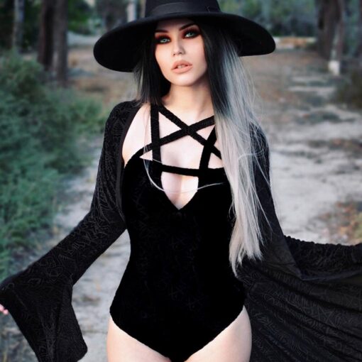 Sexy Gothic Pentagram Bodysuit Top 2