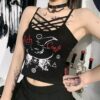 InsGoth Mall Goth Sexy Black Camis Y2K E Girl Hollow Out Bodycon Camisole Harajuku Punk Backless Women Summer Cropped Tops 2