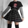 Egirl Grunge High Waist Black Plaid Skirt  7