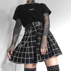Egirl Grunge High Waist Black Plaid Skirt  1